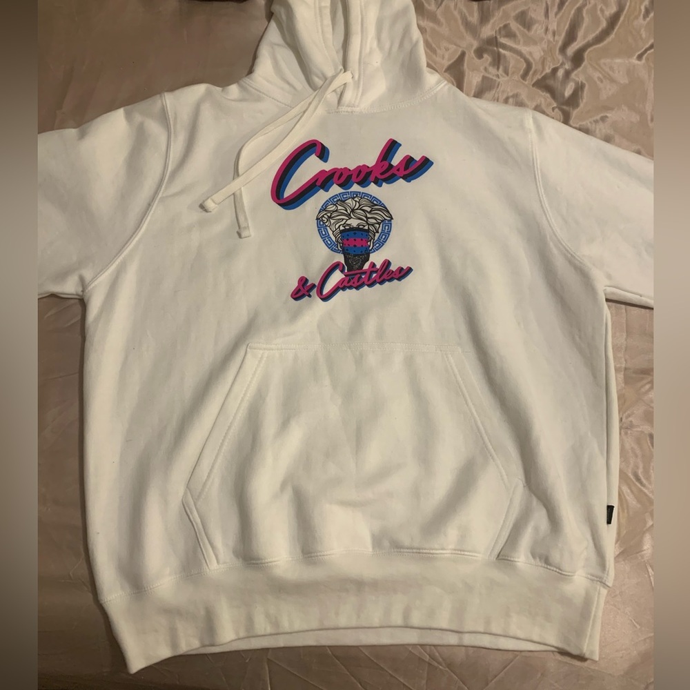 ⛓️NEW Crooks & Castles White Hoodie with Vibrant Accents
